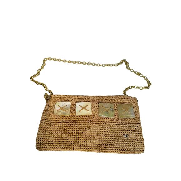 Women’s Shoulder Bag Straw and Mother of Pearl Shell - Picture 2 of 5